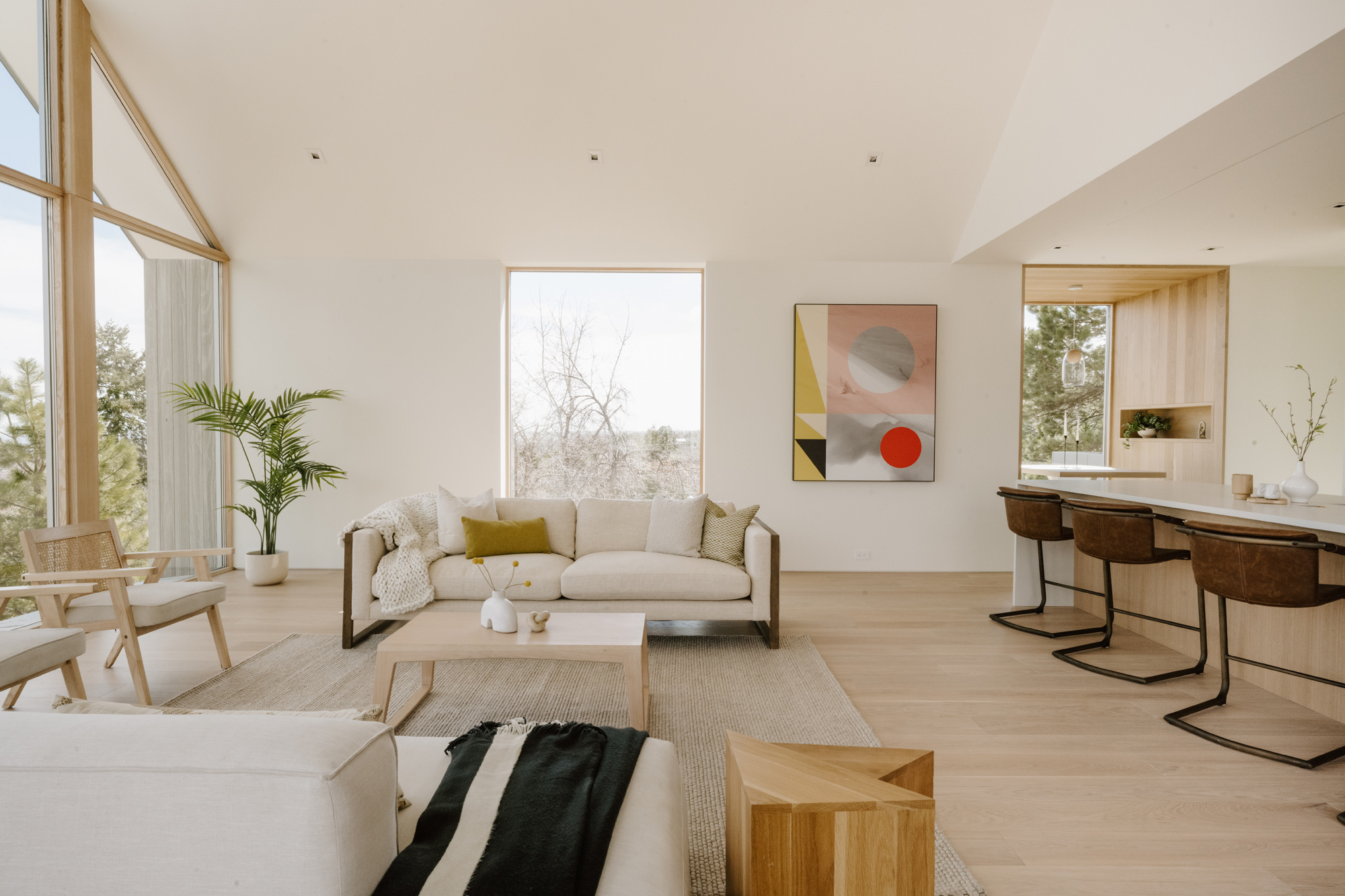 Beautifully staged modern living room with natural light